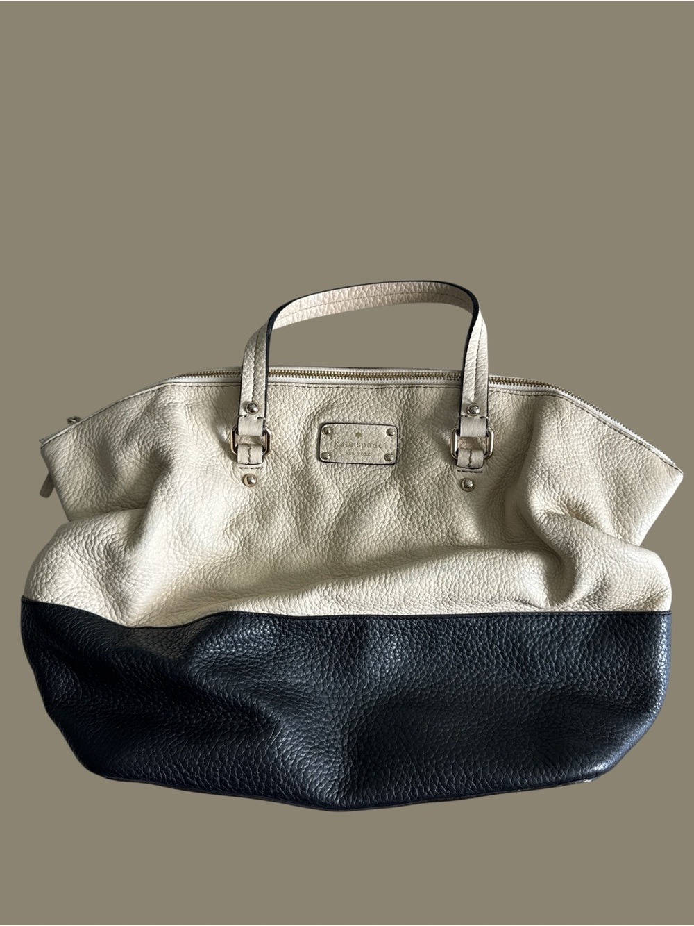 Kate Spade New York Black & Cream Pebbled Leather Colorblock Satchel Bag w/ Dust